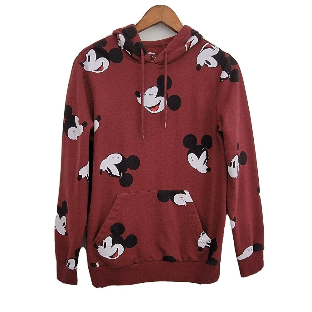 Disney‎ Mickey Mouse Size Small Hooded Sweatshirt Maroon Pouch Pocket Unisex